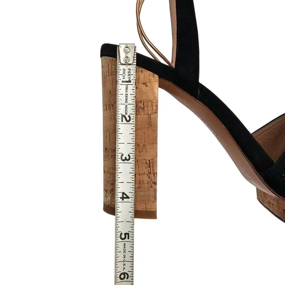 Valentino Garavani Cork Ankle Tie Heel Plaform Sandal Black Suede Size 39 US 9